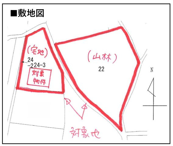 ◆２００５年建築◆室内丁寧にお使いの美宅◆敷地２９０坪◆４台以上駐車可能◆京丹波町橋爪ハサマの区画図|敷地図