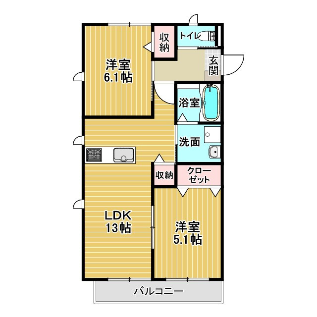 スラージュマン Cの間取り|2LDKです