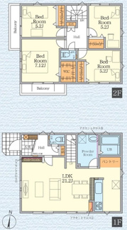 【間取り】 | 藤沢市善行坂2丁目  1号棟 1期 | LDK20帖以上　パントリー　リビング階段　二面バルコニー　網戸標準仕様