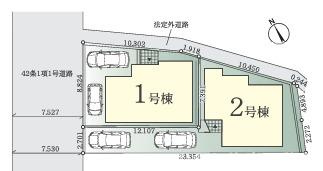 茅ヶ崎市柳島２丁目　新築戸建　全2棟の区画図|対象地は2号棟です。