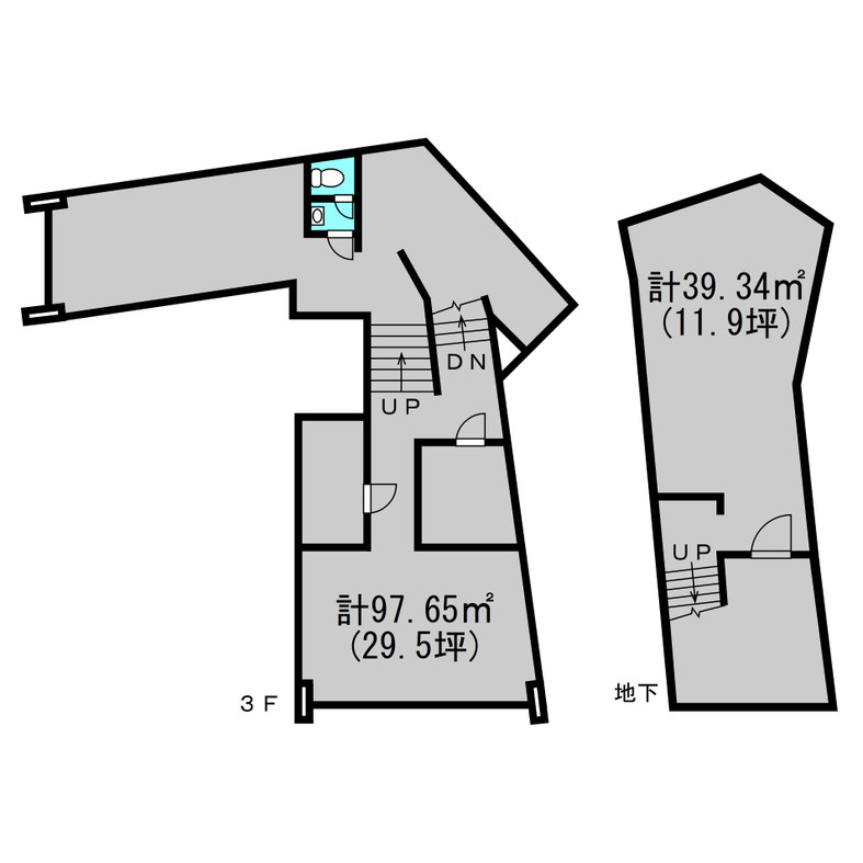 泉町一棟貸店舗の間取り|3F・地下