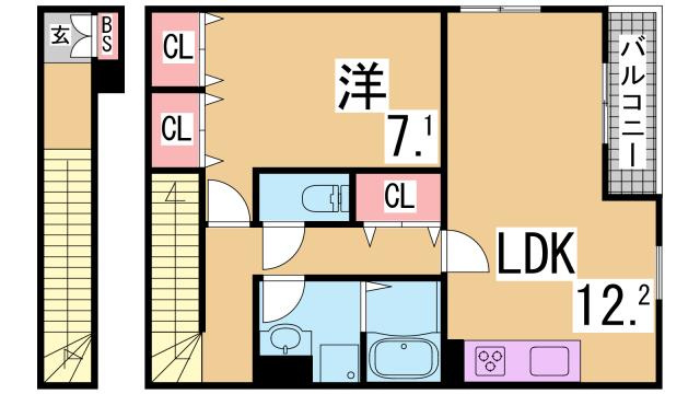 神戸市長田区長尾町２丁目のアパートの間取り