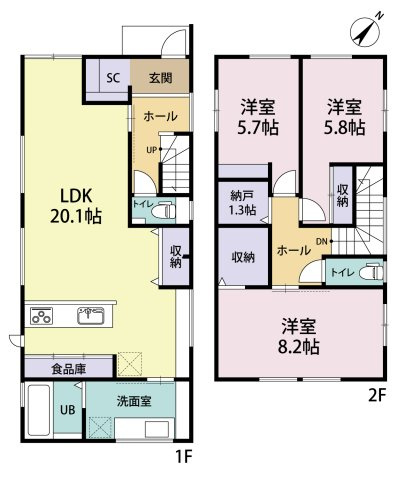 中央区関屋田町3丁目　3号棟　新築戸建の間取り|1階
