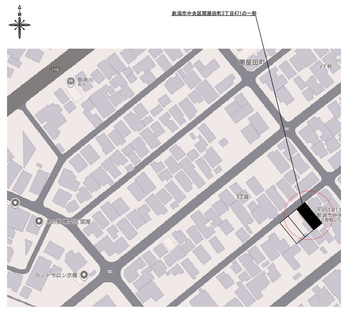 中央区関屋田町3丁目　3号棟　新築戸建の地図
