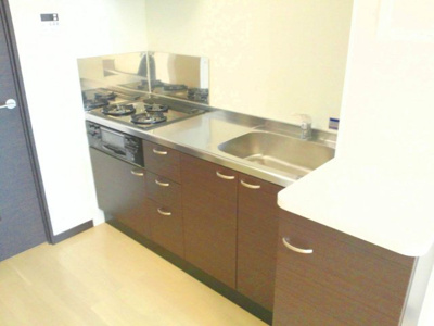 【キッチン】 | レオネクストエムティ逢坂Ⅱ | ガスコンロ３口、グリル付
