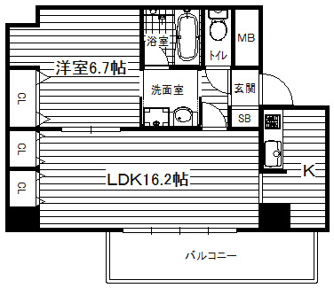大阪市中央区瓦屋町１丁目の賃貸マンションの間取り
