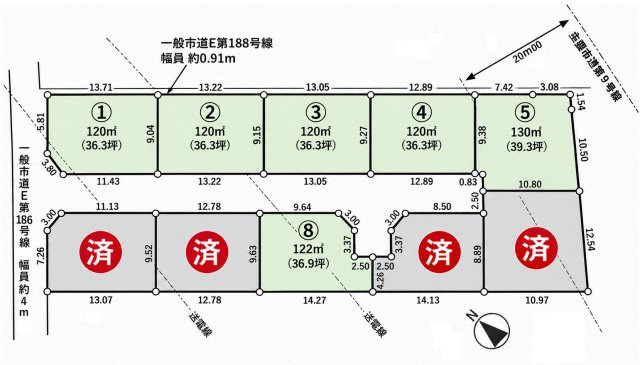 武蔵村山市岸1丁目　土地全10区画の区画図