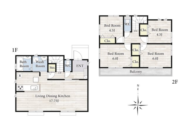 【間取り】 | 青く澄み渡った綺麗な空と、陽の光をたっぷりと受ける、そんな新築住宅で新生活をスタートしてみませんか？見学・ご相談等、ミライズホーム(株)までお気軽にご連絡下さい。