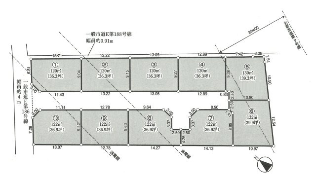 武蔵村山市岸1丁目　土地全10区画の区画図