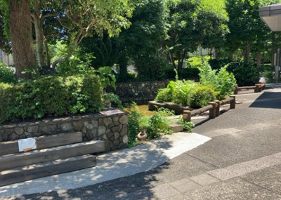 【中庭】 | コスモ相模原スカイエッセ | 中庭（パティオ）とは、一つの建築物の内部に設けられた、壁などで囲われている庭のことを指します。コの字型、ロの字型が主流ですが、L字型の中庭もあります。最近では、インテリア性の高さからも人気があります。