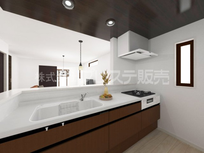 【キッチン】 | 大和郡山市新木町の新築一戸建 全５区画 | ４号地キッチン完成イメージ／人気の対面キッチン♪