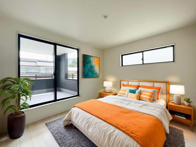 長野市箱清水第２の洋室|２号棟　日当たり風通しともに良好！明るく朝を迎えられるつくりになっています♪　　※ CGで家具を配置しています