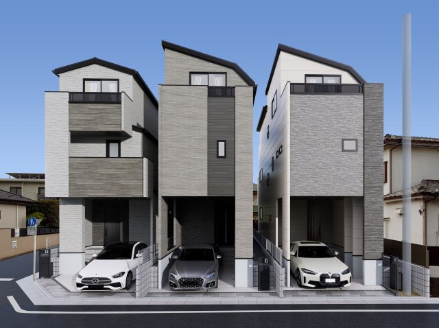 中野区丸山1丁目 全3棟 3号棟の外観パース|完成予想図　イラストは図面を基に起こしたもので実際のものとは多少異なる場合がございます