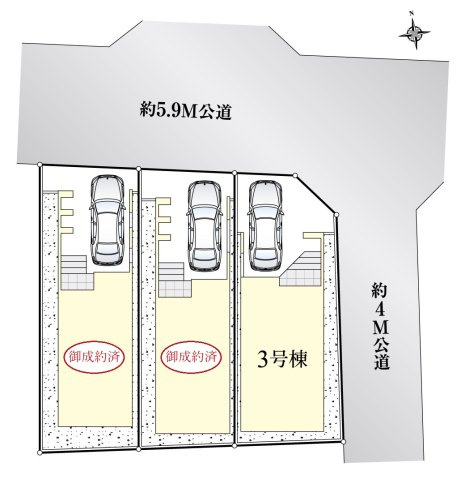 中野区丸山1丁目 全3棟 3号棟の区画図|北東角地を含む全3棟です
大変ご好評につき最終1棟のご紹介です