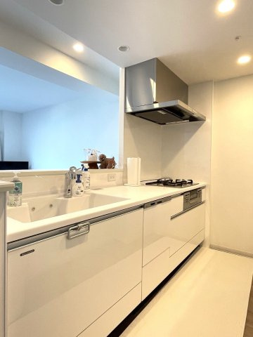 アルファスマート西条助実のキッチン|浄水器付水栓、食器洗い乾燥機、3口コンロが付いたキッチンです。