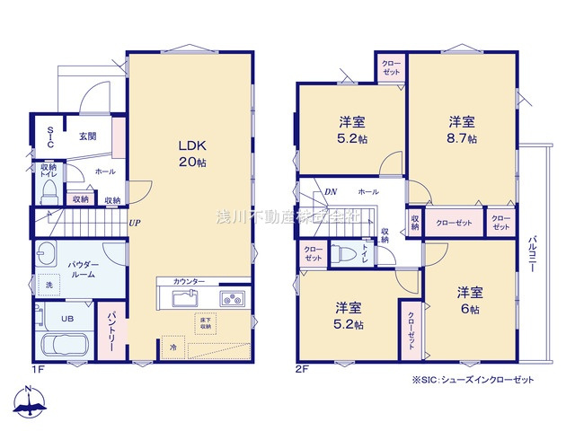 八王子市　椚田町　新築一戸建て　４期の間取り|～東向き4LDK　開放感のあるワンフロアリビングの間取り～