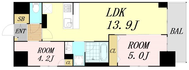 スプランディッド上本町WESTⅡ　仲介手数料無料の間取り