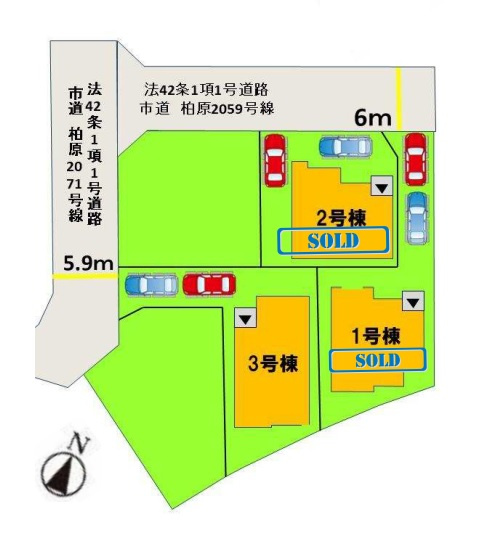 【区画図】 | 福岡市南区柏原6丁目1期　3号棟（全5区画）【仲介手数料無料・0円】 | 区画図です。3号棟