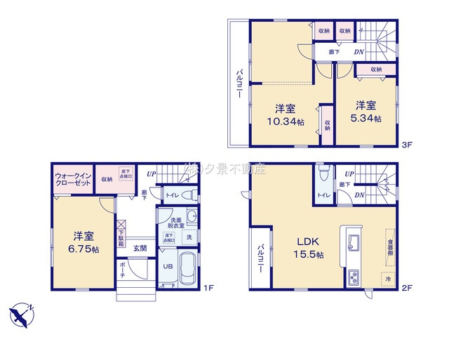 【間取り】 | 《仲介手数料無料》岩槻区大字釣上新田895-9(全1戸)新築一戸建てリーブルガーデン