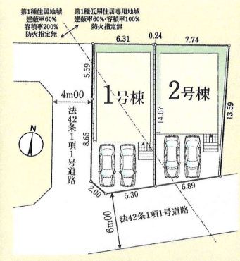 仲介手数料無料　FiT所沢市北所沢町1期・新築全2棟の区画図