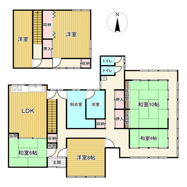 西条市楢木14-1　中古住宅の間取り|広々とした6DKの間取りです