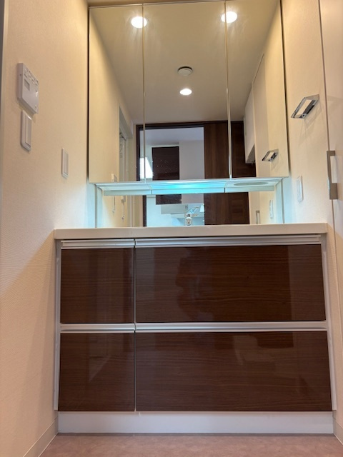 ＪＲ石山駅まで徒歩９分＆２沿線利用ＯＫ■ペット飼育可■眺望良好の３ＬＤＫ■メイツブラン大津石山の洗面所|洗面台