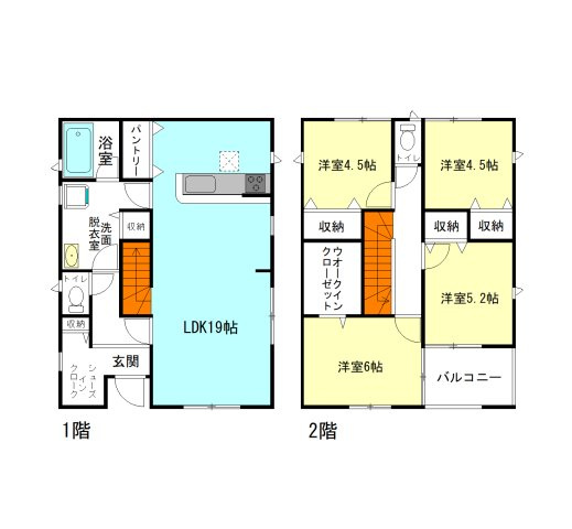【間取り】 | クレイドルガーデン前橋市茂木町第5ー② | 家族と自然に顔合わせできるリビングアクセス階段！
玄関には嬉しい土間収納スペース付き！リビングはゆったり19帖！