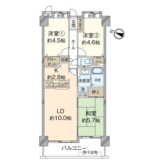 【間取り】 | ＪＧＭヴェルデ室見 | 6月にリフォーム完成しています。南西向きの明るい3LDKで、収納も充実しています