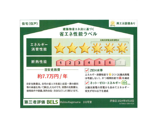 Ｍａｌｍａ　Ｋｕｇｅｎｕｍａの省エネ性能ラベル