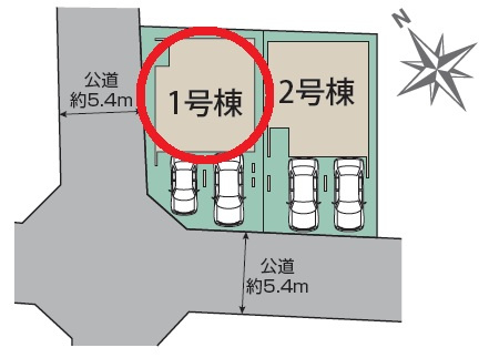 岡崎市羽根町陣場　新築分譲住宅　全2棟　1号棟の区画図
