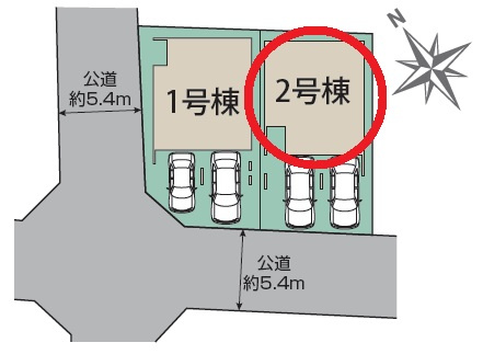 岡崎市羽根町陣場　新築分譲住宅　全2棟　2号棟の区画図