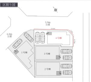 名古屋市守山区永森町の新築一戸建の区画図|北東角地 