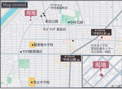 名古屋市中村区宿跡町２丁目の新築一戸建の地図|バス「宿跡町」停　徒歩２分 