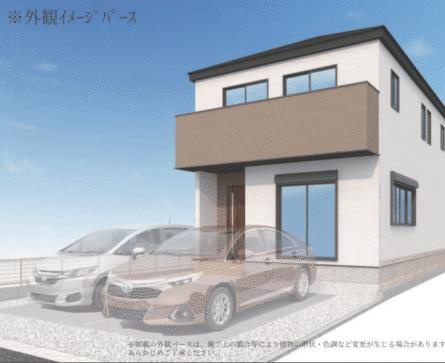 名古屋市北区西味鋺３丁目の新築一戸建の外観パース|間口６．７ｍ以上　並列２台駐… 