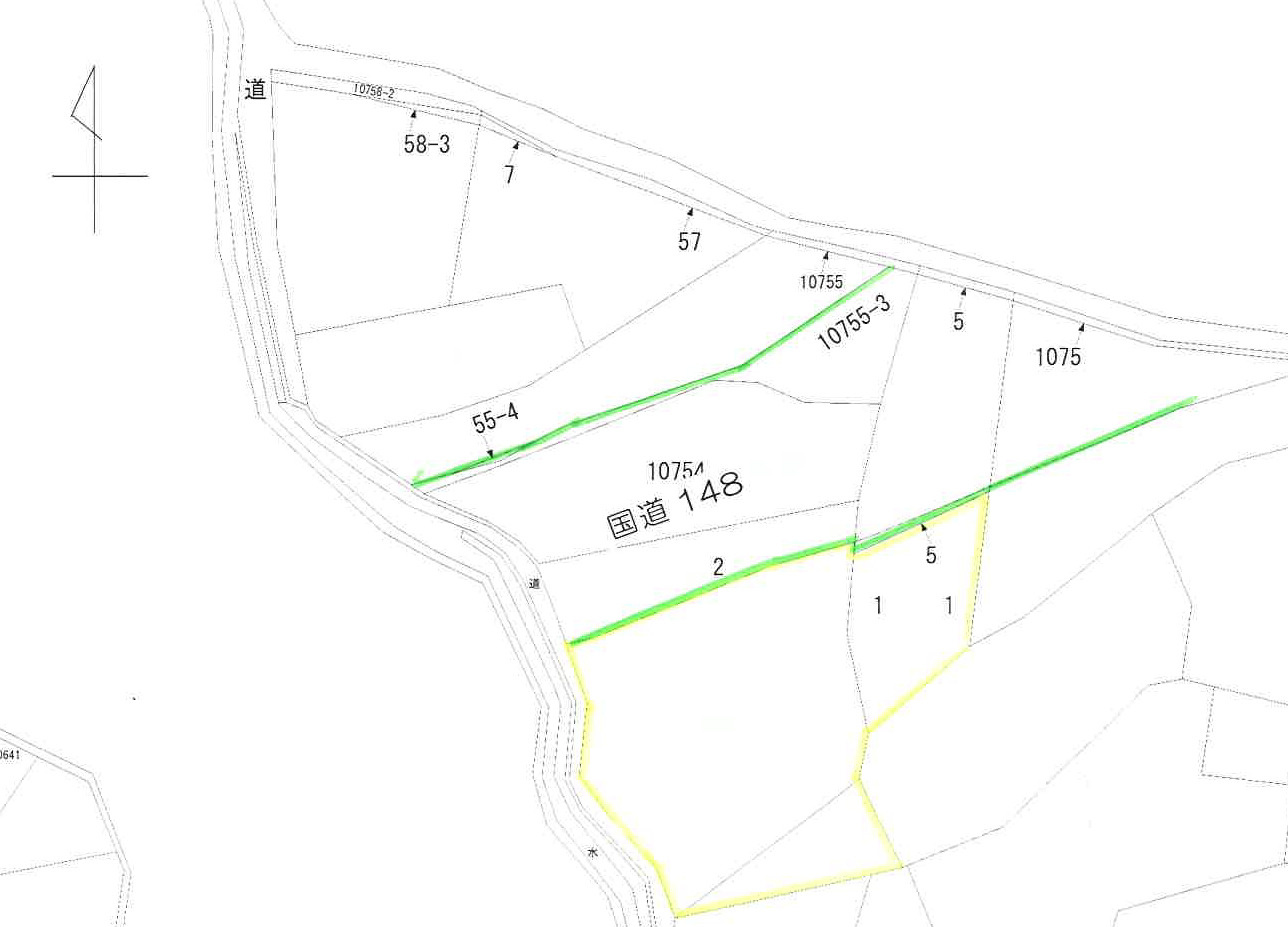 国道148号線沿い　コンビニ近くの土地図