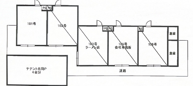 野洲市冨波甲の店舗事務所の区画図