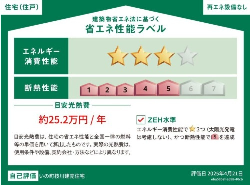 いの町枝川　新築戸建の省エネ性能ラベル