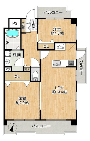 ベル・アーバニティ東淀川の間取り|◆専有面積：59.15㎡、2LDK、LDK13.4帖！