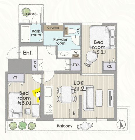 円明寺ヶ丘団地D棟　3階の間取り