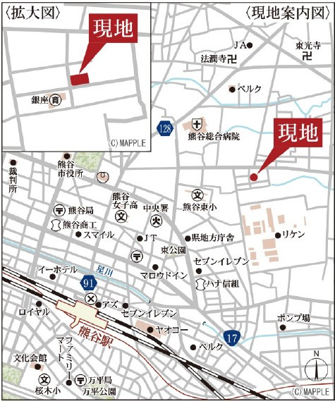 新築戸建・建売　熊谷市末広四丁目　熊谷東小・富士見中の地図