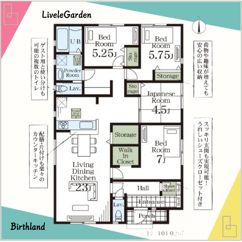 新築戸建・建売　行田持田4丁目　Livele Garden　全1棟の区画図|■LDKが23帖もある４LDKの平屋！