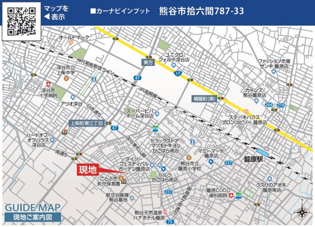 新築戸建・建売　熊谷市拾六間字外原　BLOOMING GARDEN　全1棟の地図