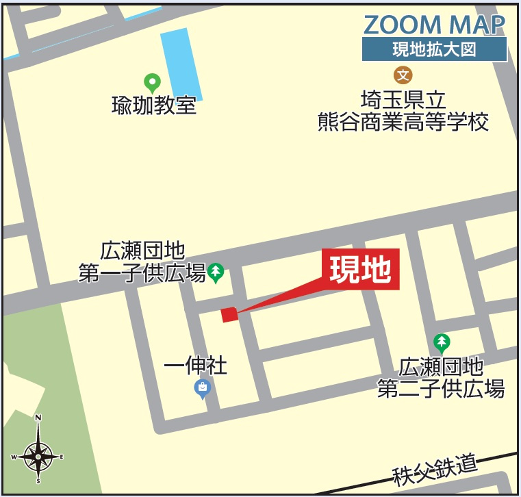 新築戸建・建売　熊谷市広瀬　BLOOMING GARDEN　全1棟の地図