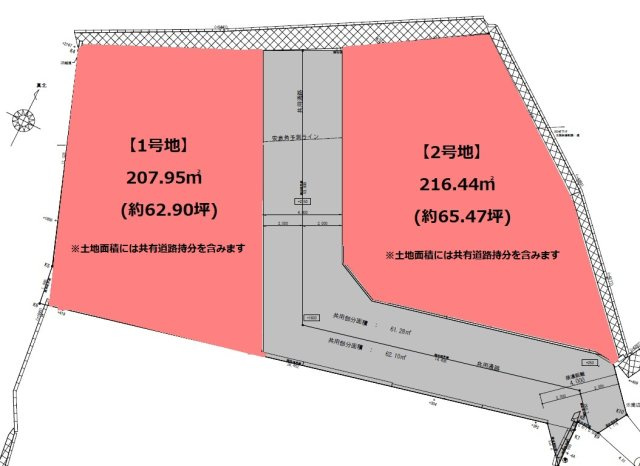 石崎三丁目の土地図|※土地面積には共有道路持分を含みます