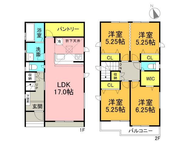 碧南市六軒町　新築分譲住宅　全2棟　1号棟の間取り|3（4）LDK＋WIC＋パントリー
