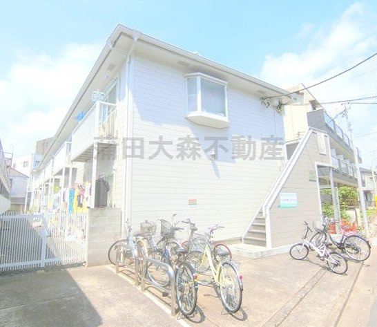 エクセル518B棟の外観|1990年3月築　木造地上2階建て総戸数12戸　A棟とB棟が並んで建っています。　
東京都大田区西蒲田5丁目　JR京浜東北線蒲田駅近最寄り徒歩5分の落ち着いた住環境！東急池上線蓮沼駅徒歩10分　