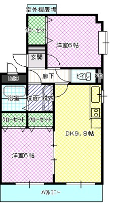 ココガーデンの間取り|自然光が入る明るいお部屋の２LDK