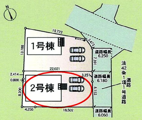 クレイドルガーデン前橋市富士見町時沢第10　2号棟（平屋）の区画図|駐車場3台ご用意しています！来客時も重宝しますよ♪
並列駐車なので、車の出し入れもしやすいですよ！