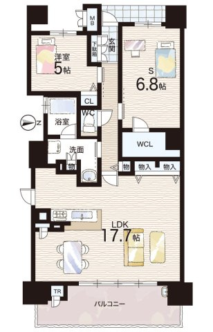 ブランズタワー香里園ロジュマンの間取り|1LDK＋S　キッチン・浴室に換気窓あり♪