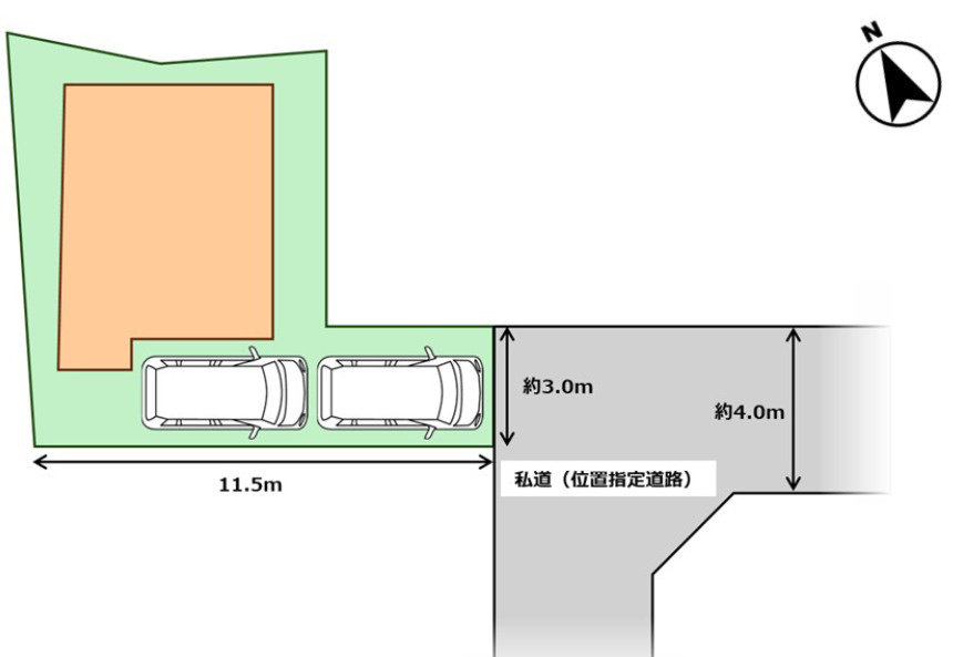 富士市吉原４丁目　中古戸建R　|駐車場は間口約3m、奥行約9m　前面道路は角なので車の切り替えしに便利です。